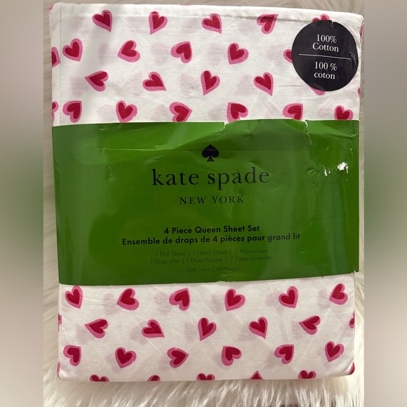 kate spade Other - Kate Spade Pink and Red Heart 100% Cotton Sheet Set in Queen Size